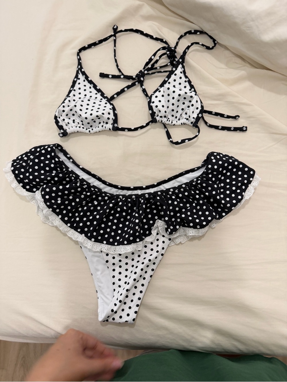 Frankie’s Bikini Polka Dot Ruffle Bikini Set - Black & White